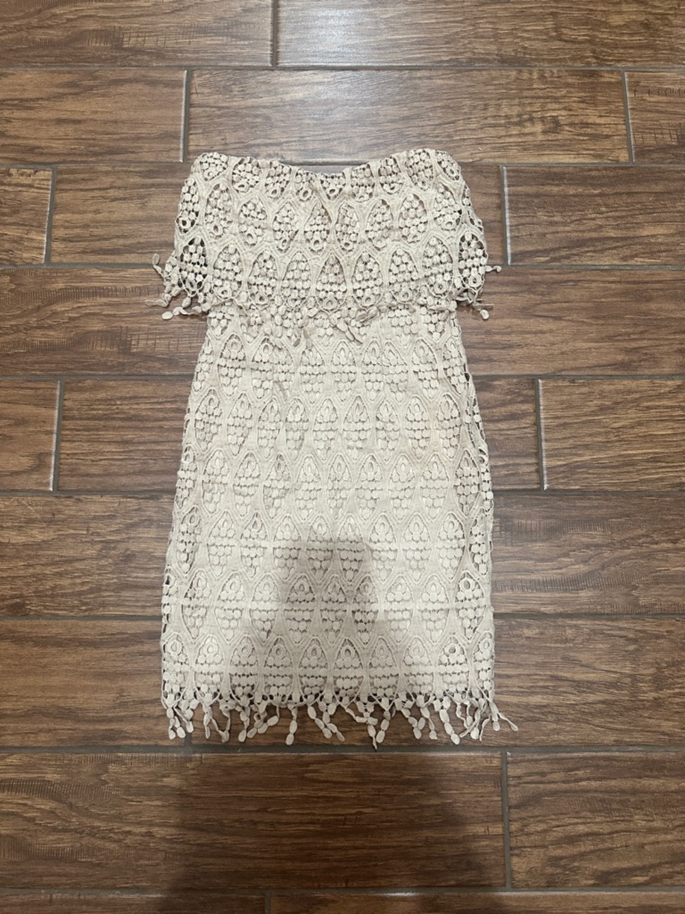 Strapless tan crochet dress size small